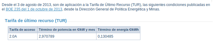 Coste recarga coche eléctrico - Tarifa ultimo recurso