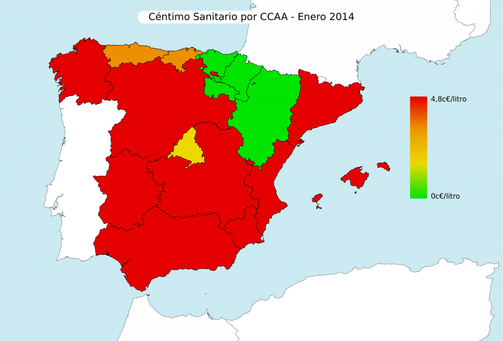 Mapa céntimo sanitario por CCAA