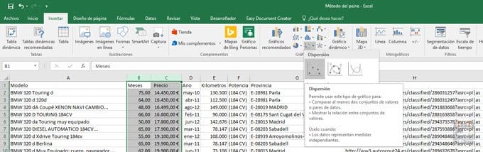 excel elegir grafico dispersion