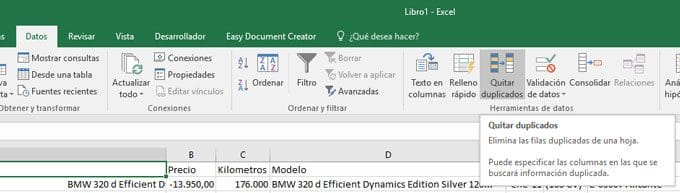 Quitar duplicados en Excel